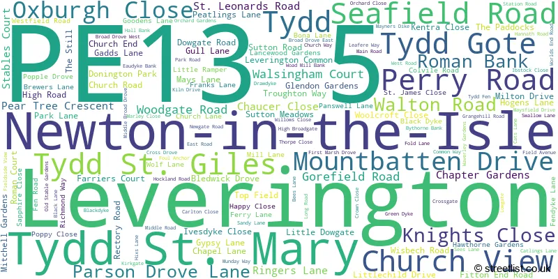 A word cloud for the PE13 5 postcode